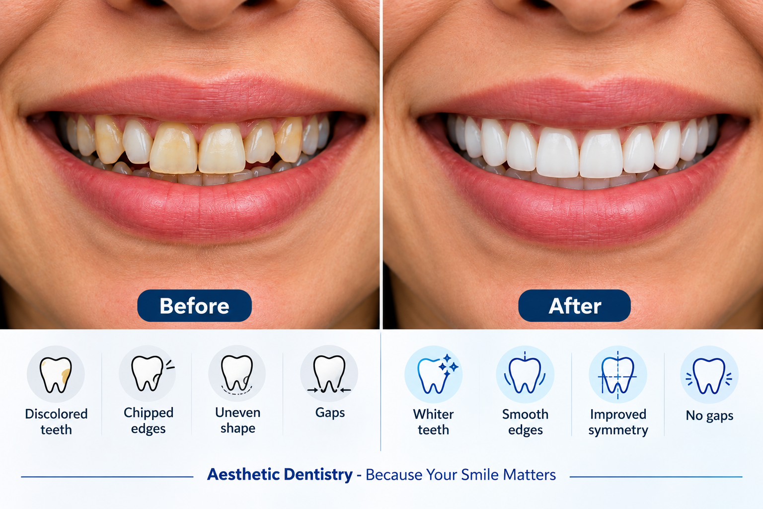 After smile restoration with crowns